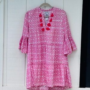 Tommy Bahama Pink Geometric Top with Red Tassels